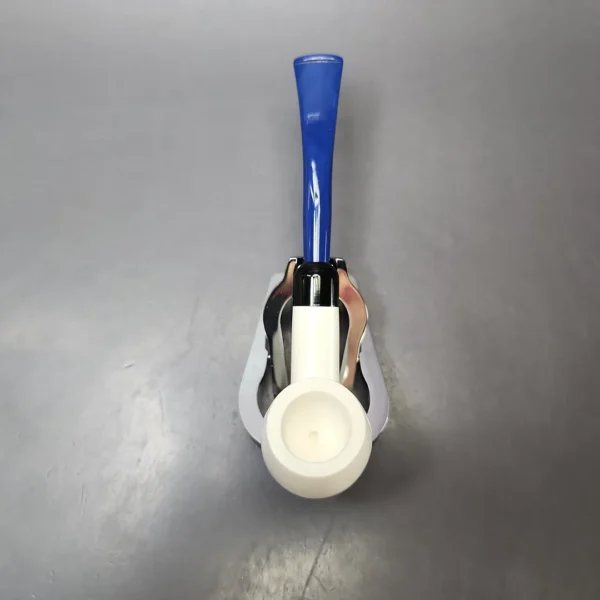 Smooth Bent Billiard w/ Blue Stem & Case Estate Block Meerschaum Pipe, Unsmoked - Image 7