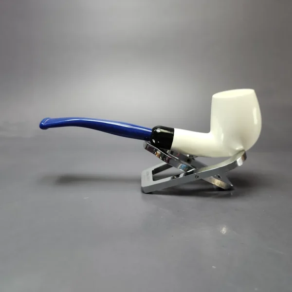 Smooth Bent Billiard w/ Blue Stem & Case Estate Block Meerschaum Pipe, Unsmoked - Image 8