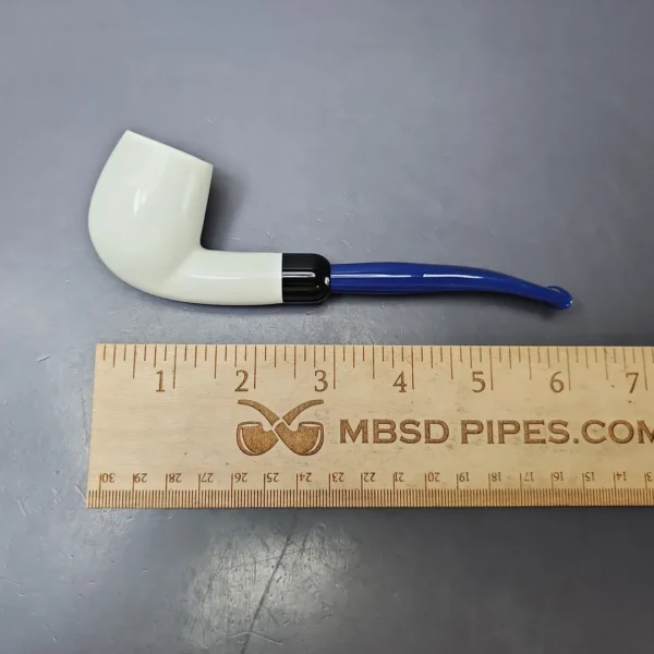 Smooth Bent Billiard w/ Blue Stem & Case Estate Block Meerschaum Pipe, Unsmoked - Image 9