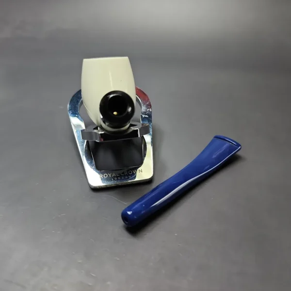 Smooth Bent Billiard w/ Blue Stem & Case Estate Block Meerschaum Pipe, Unsmoked - Image 12