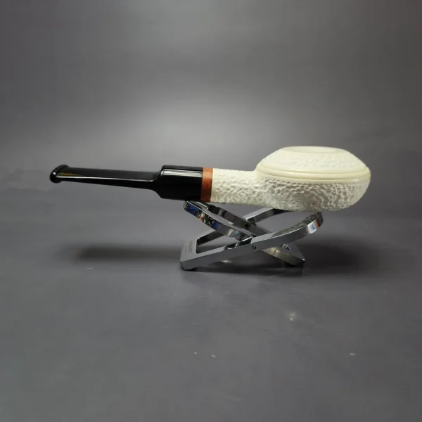 MBSD Meerschaum Deluxe Rusticated Squat Rhodesian Block Meerschaum Pipe, Briar-Mortise, New - Image 7