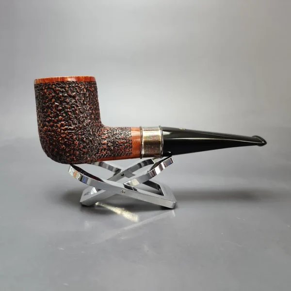 Mastro de Paja Unica Commissioner Rusticated Billiard w/ Silver Estate Briar Pipe, Unsmoked, 9mm - Image 3