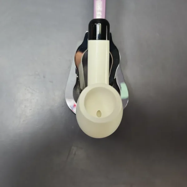 Smooth Bent Billiard w/ Purple Stem & Case Estate Block Meerschaum Pipe, Unsmoked - Image 5