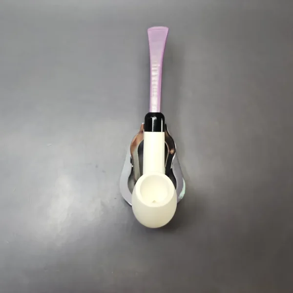 Smooth Bent Billiard w/ Purple Stem & Case Estate Block Meerschaum Pipe, Unsmoked - Image 7
