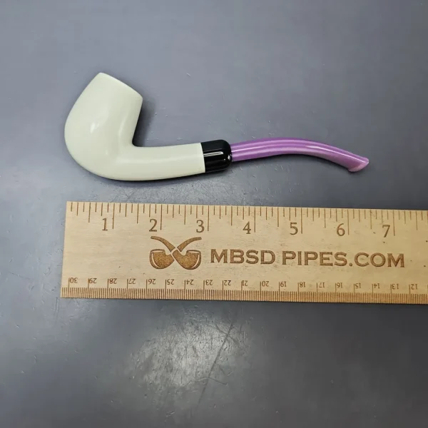 Smooth Bent Billiard w/ Purple Stem & Case Estate Block Meerschaum Pipe, Unsmoked - Image 9