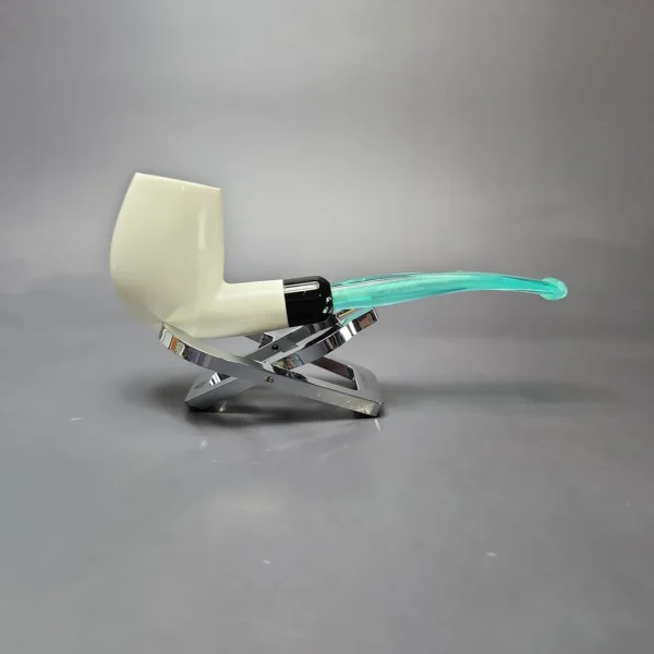 Smooth Bent Billiard w/ Blue Stem & Case Estate Block Meerschaum Pipe, Unsmoked - Image 3