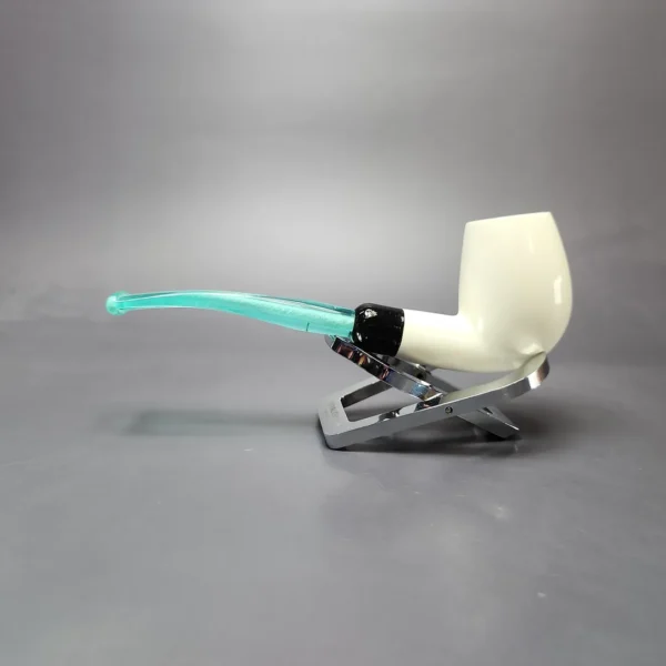 Smooth Bent Billiard w/ Blue Stem & Case Estate Block Meerschaum Pipe, Unsmoked - Image 8