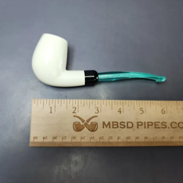 Smooth Bent Billiard w/ Blue Stem & Case Estate Block Meerschaum Pipe, Unsmoked - Image 9