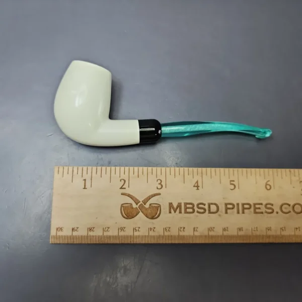 Smooth Bent Billiard w/ Blue Stem & Case Estate Block Meerschaum Pipe, Unsmoked - Image 10