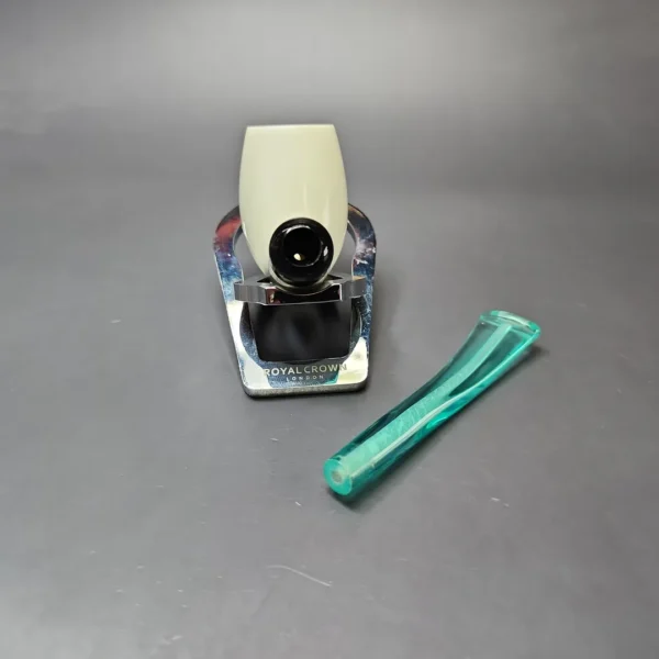 Smooth Bent Billiard w/ Blue Stem & Case Estate Block Meerschaum Pipe, Unsmoked - Image 12