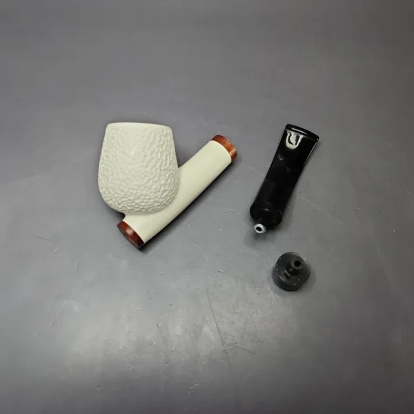 MBSD Meerschaum Deluxe Rusticated Cavalier Block Meerschaum Pipe, Briar-Mortise, New - Image 11