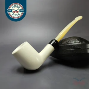 Smooth Billiard w/ Gold Stem & Case Estate Block Meerschaum Pipe, Unsmoked