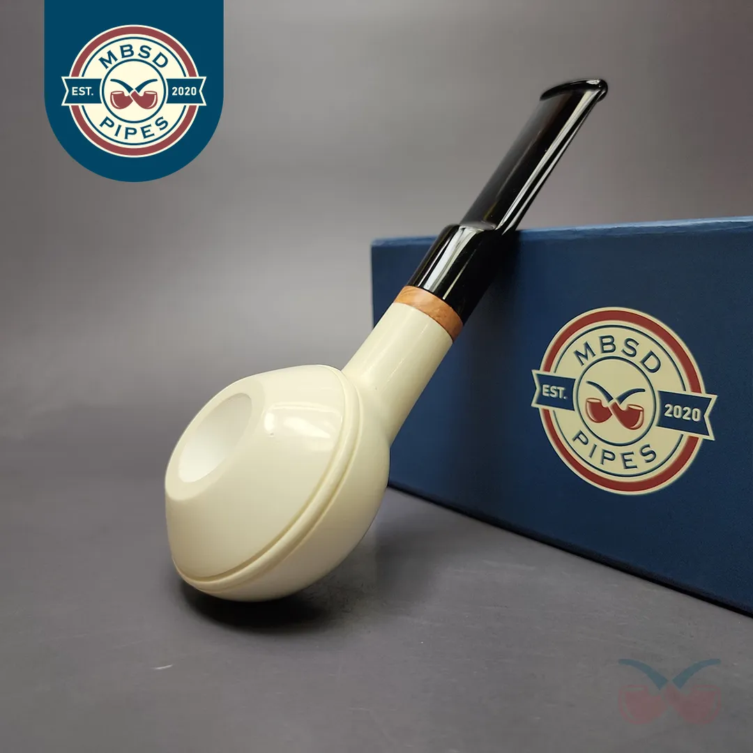 MBSD Meerschaum Deluxe Smooth Squat Rhodesian Block Meerschaum Pipe, New