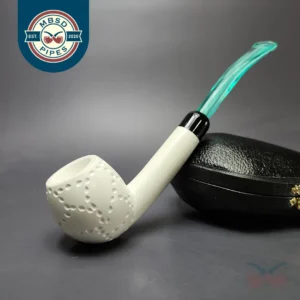 Partially Rusticated Apple w/ Green Stem & Case Estate Block Meerschaum Pipe, Unsmoked