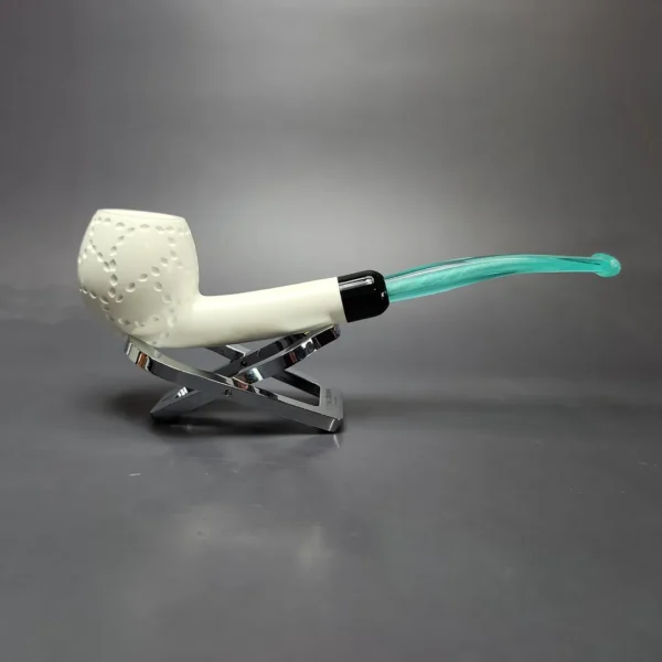 Partially Rusticated Apple w/ Green Stem & Case Estate Block Meerschaum Pipe, Unsmoked - Image 3