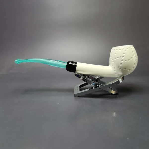 Partially Rusticated Apple w/ Green Stem & Case Estate Block Meerschaum Pipe, Unsmoked - Image 8