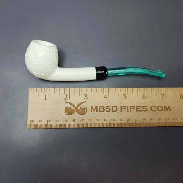 Partially Rusticated Apple w/ Green Stem & Case Estate Block Meerschaum Pipe, Unsmoked - Image 9
