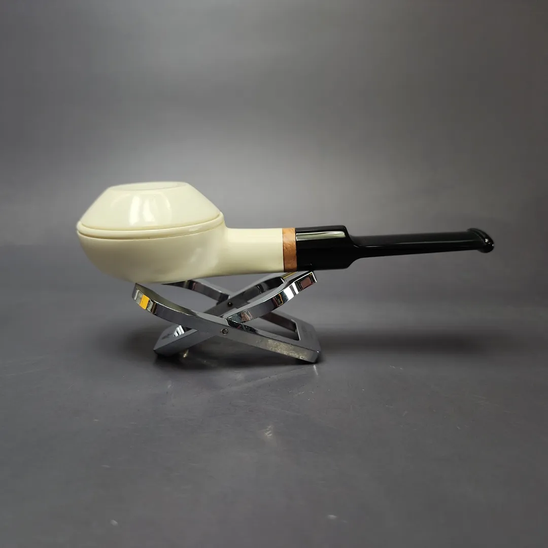 MBSD Meerschaum Deluxe Smooth Squat Rhodesian Block Meerschaum Pipe, New - Image 2