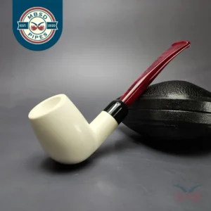 Smooth Egg w/ Red Stem & Case Estate Block Meerschaum Pipe, Unsmoked