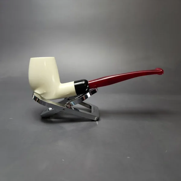 Smooth Egg w/ Red Stem & Case Estate Block Meerschaum Pipe, Unsmoked - Image 3