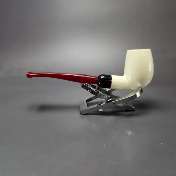 Smooth Egg w/ Red Stem & Case Estate Block Meerschaum Pipe, Unsmoked - Image 8