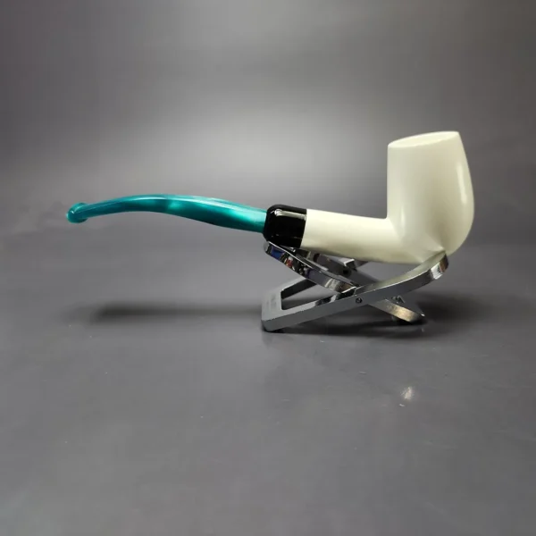 Smooth Bent Billiard w/ Blue Stem & Case Estate Block Meerschaum Pipe, Unsmoked - Image 8