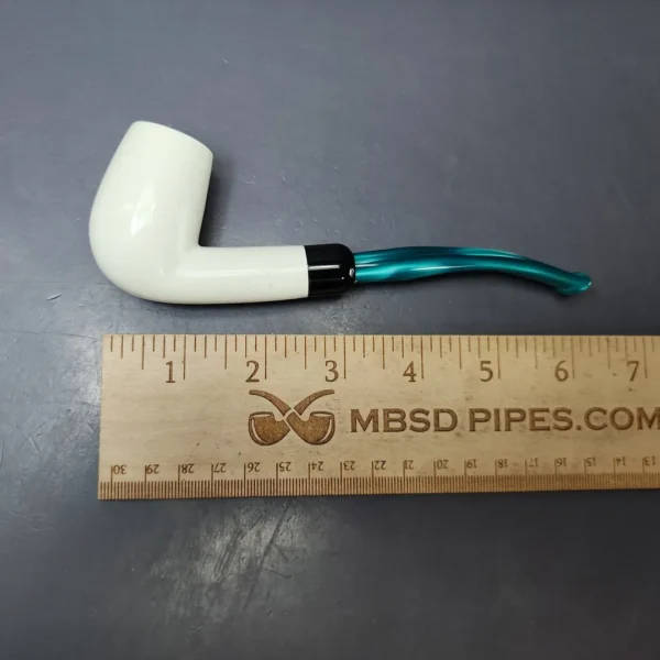 Smooth Bent Billiard w/ Blue Stem & Case Estate Block Meerschaum Pipe, Unsmoked - Image 9