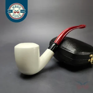 Smooth Bent Billiard Estate Block Meerschaum Pipe w/ Case, Unsmoked