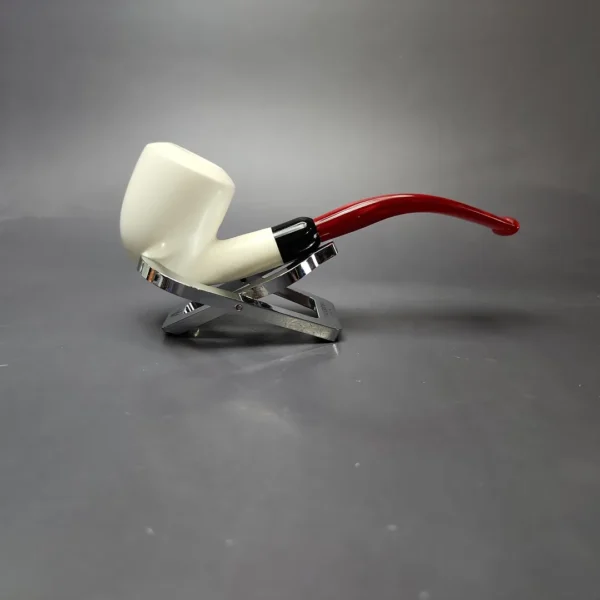 Smooth Bent Billiard Estate Block Meerschaum Pipe w/ Case, Unsmoked - Image 3