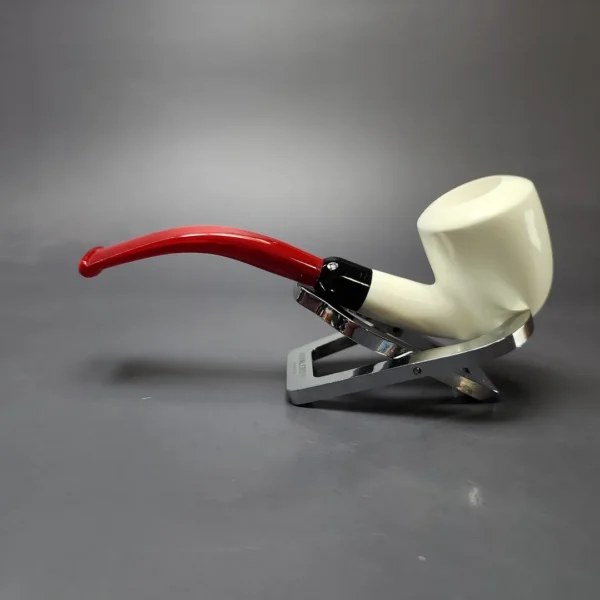 Smooth Bent Billiard Estate Block Meerschaum Pipe w/ Case, Unsmoked - Image 8