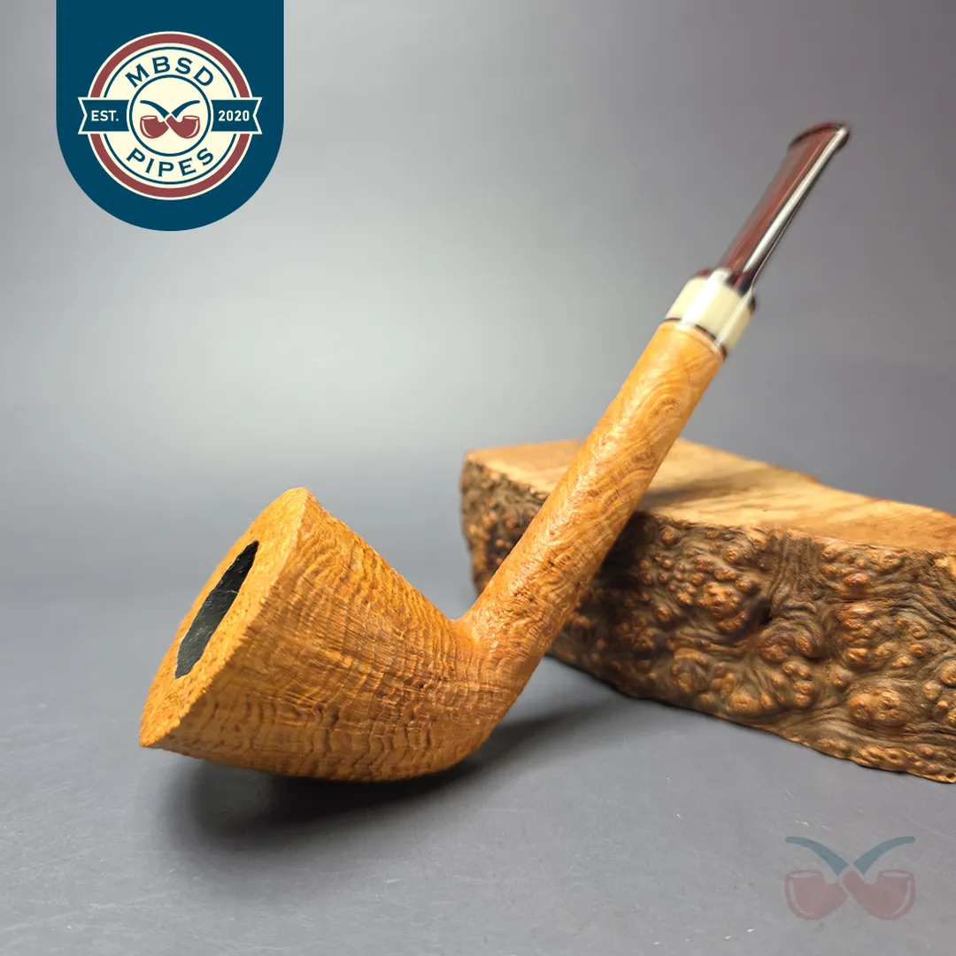 Brentegani Sandblasted Long Shank Dublin w/ Horn Handmade Briar Pipe, New