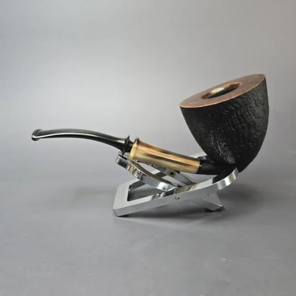 Piero Vitale Partially Sandblasted Dublin Pickaxe w/ Horn (2 Star) Handmade Briar Pipe, New - Image 4