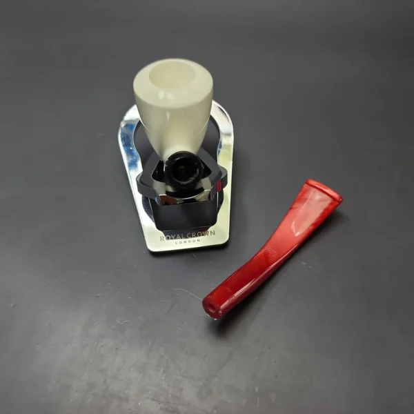 Smooth Bent Billiard Estate Block Meerschaum Pipe w/ Case, Unsmoked - Image 11