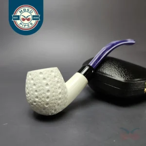 Lattice Apple w/ Blue Stem & Case Estate Block Meerschaum Pipe, Unsmoked