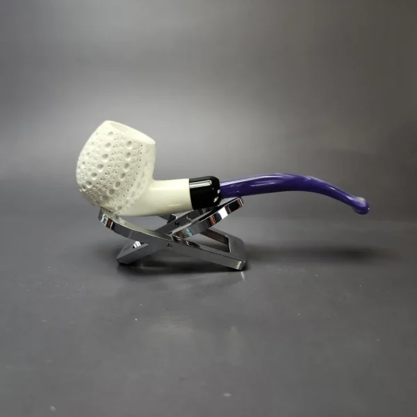 Lattice Apple w/ Blue Stem & Case Estate Block Meerschaum Pipe, Unsmoked - Image 4