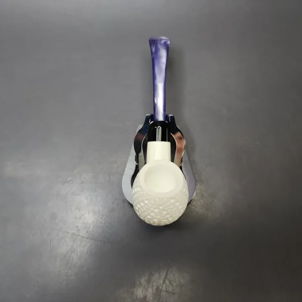 Lattice Apple w/ Blue Stem & Case Estate Block Meerschaum Pipe, Unsmoked - Image 8