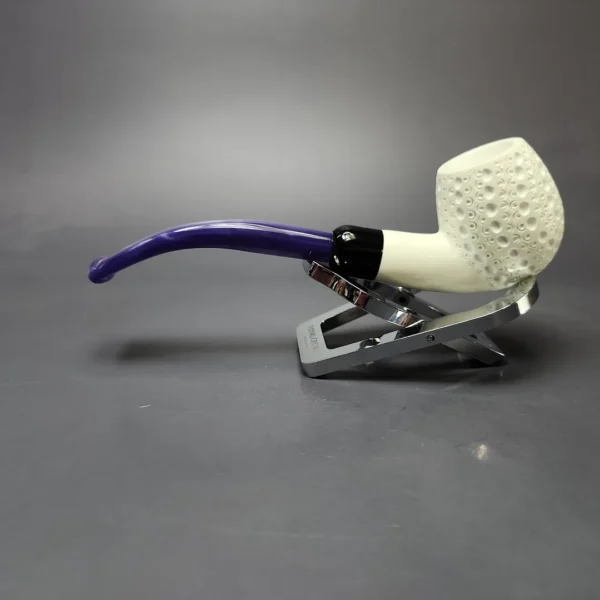 Lattice Apple w/ Blue Stem & Case Estate Block Meerschaum Pipe, Unsmoked - Image 9