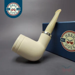 MBSD Meerschaum Silver Smooth Stack Billiard Reverse Calabash Block Meerschaum Pipe, New