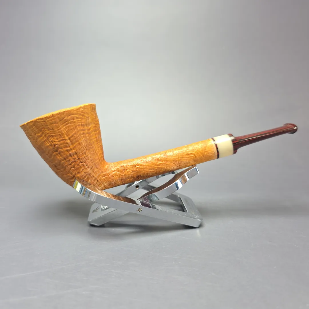 Brentegani Sandblasted Long Shank Dublin w/ Horn Handmade Briar Pipe, New - Image 2