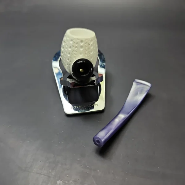 Lattice Apple w/ Blue Stem & Case Estate Block Meerschaum Pipe, Unsmoked - Image 12