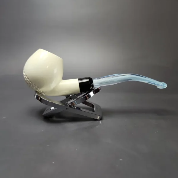 Partial Lattice Apple w/ Blue Stem & Case Estate Block Meerschaum Pipe, Unsmoked - Image 3