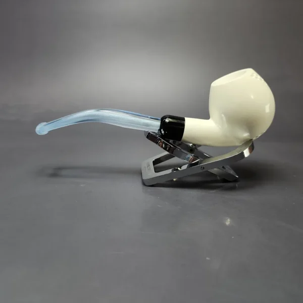 Partial Lattice Apple w/ Blue Stem & Case Estate Block Meerschaum Pipe, Unsmoked - Image 8