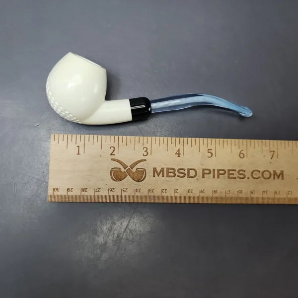 Partial Lattice Apple w/ Blue Stem & Case Estate Block Meerschaum Pipe, Unsmoked - Image 9