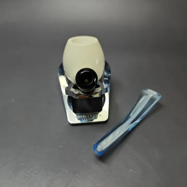 Partial Lattice Apple w/ Blue Stem & Case Estate Block Meerschaum Pipe, Unsmoked - Image 11