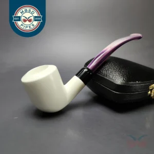 Smooth Bent Billiard Estate Block Meerschaum Pipe w/ Case, Unsmoked