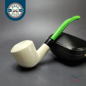 Smooth Dublin w/ Green stem & Case Estate Block Meerschaum Pipe, Unsmoked