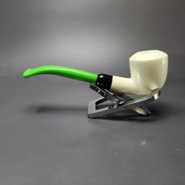 Smooth Dublin w/ Green stem & Case Estate Block Meerschaum Pipe, Unsmoked - Image 8