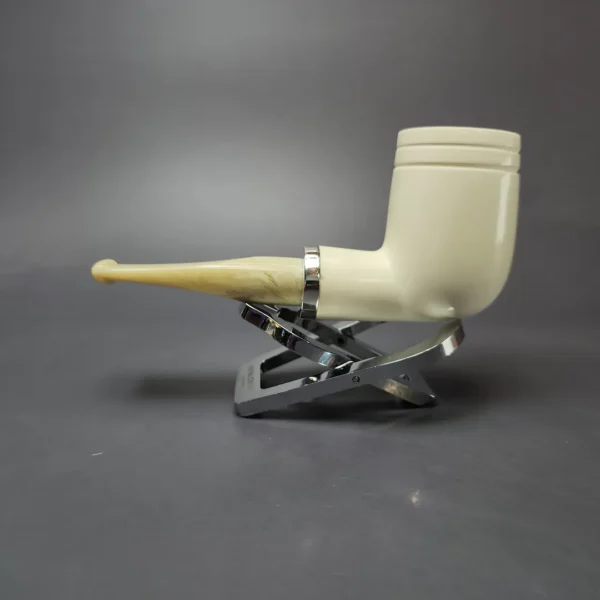 MBSD Meerschaum Silver Smooth Stack Billiard Reverse Calabash Block Meerschaum Pipe, New - Image 7