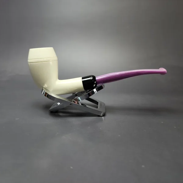 Smooth Stack Rhodesian w/ Purple Stem & Case Estate Block Meerschaum Pipe, Unsmoked - Image 3