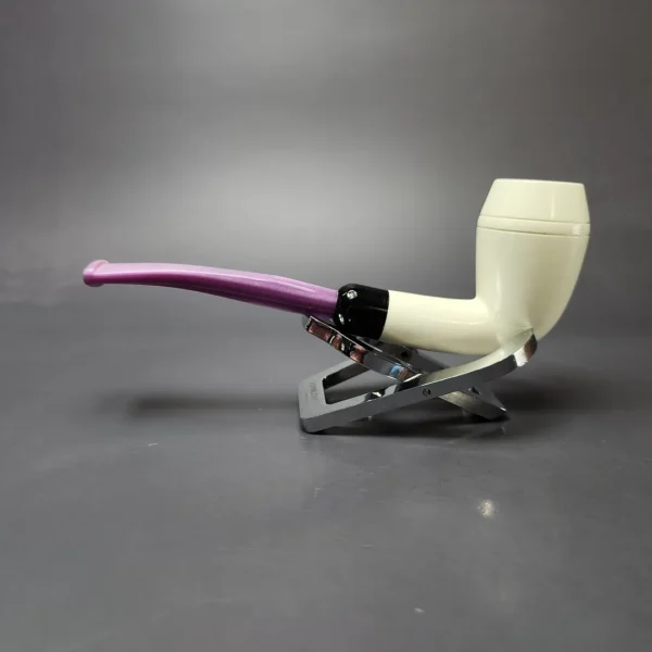 Smooth Stack Rhodesian w/ Purple Stem & Case Estate Block Meerschaum Pipe, Unsmoked - Image 8